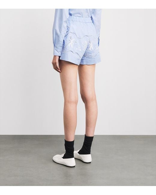 Sandro Blue Cotton Embroidered Open-Work Shorts