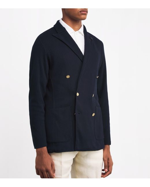 Lardini Blue Cotton Double-Breasted Blazer for men