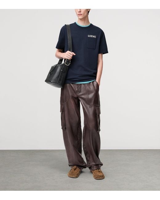 Loewe Blue Cotton Pocket Logo T-Shirt for men