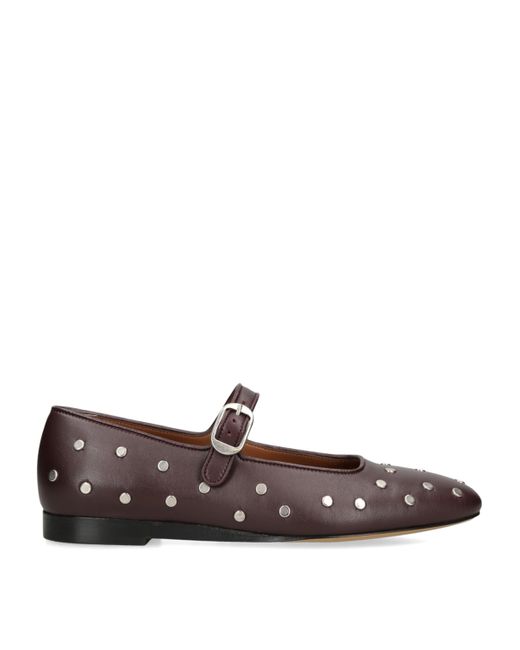 Le Monde Beryl Leather Studded Mary Jane Flats in Brown | Lyst