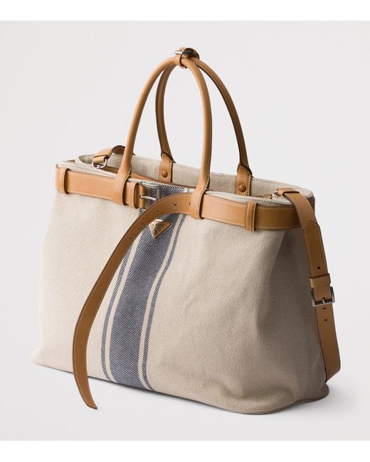 Prada Brown Cotton-Leather Canvas Tote Bag for men