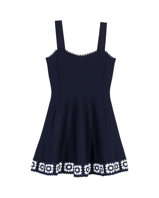 Maje Blue Crochet-Trim Knitted Mini Dress