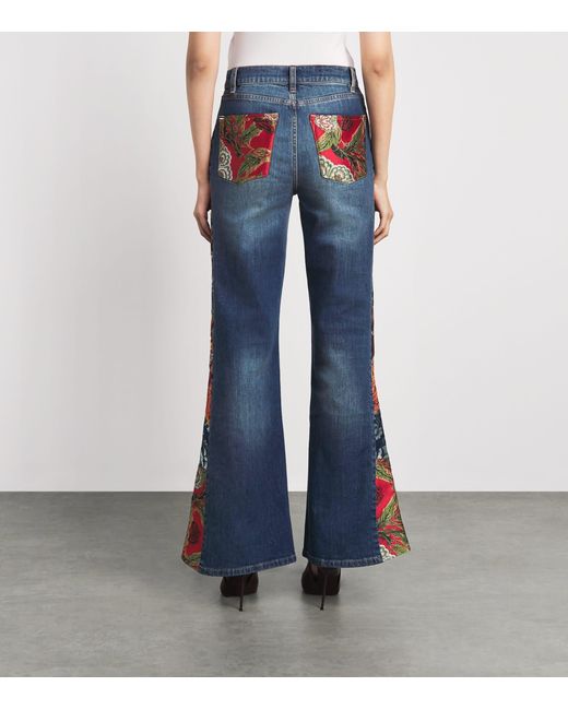 Alice + Olivia Blue Stretch-Denim Patchwork Flare Sb Jeans