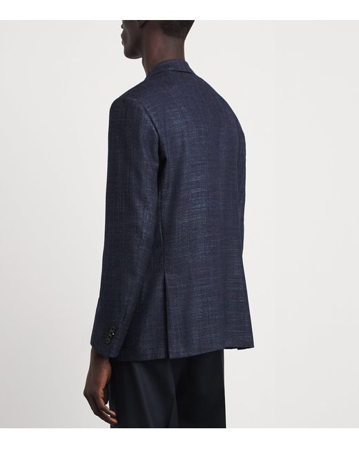 Corneliani Blue Virgin Wool-Silk Herringbone Blazer for men