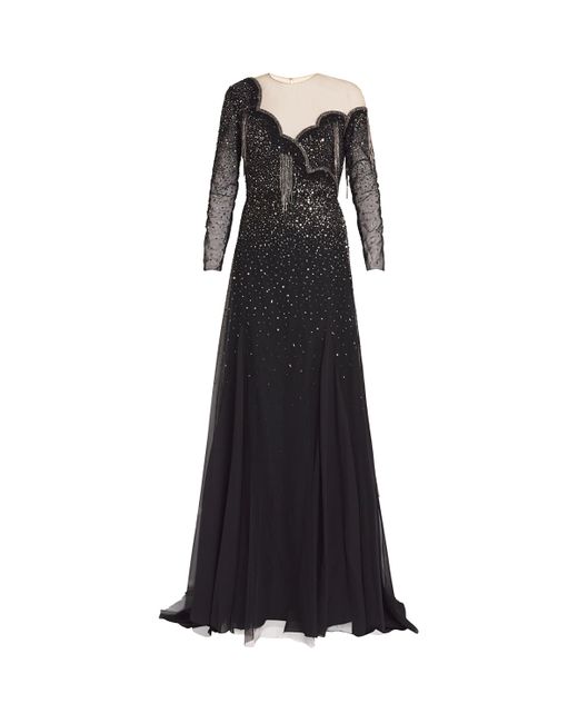 Georges Hobeika Black Embellished Asymmetric Gown