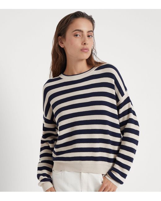 Brunello Cucinelli Blue Cotton Striped Sweater