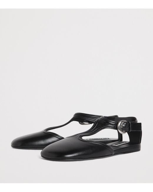 Jil Sander Black Leather Buckled Flats