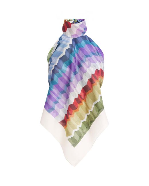 Missoni Blue Cotton-Silk Zigzag Scarf Top
