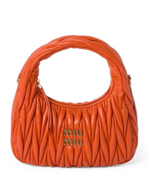 Miu Miu Orange Small Matelassé Leather Wander Top-Handle Bag