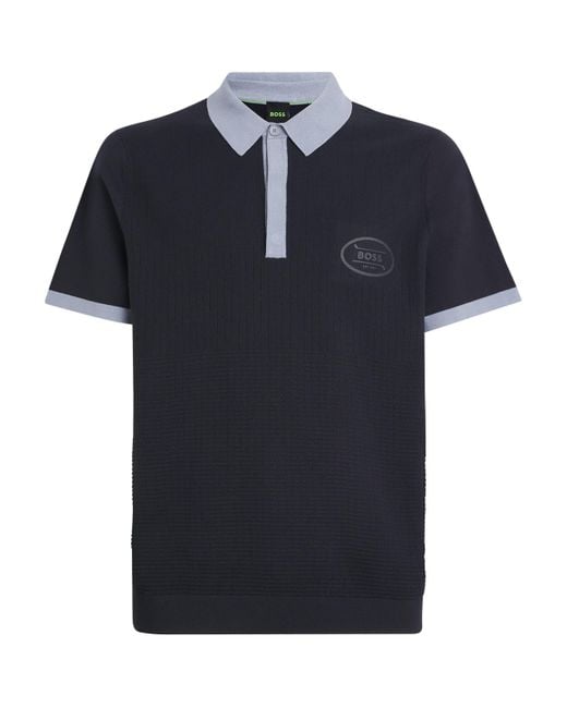 Boss Blue Stretch Cotton Piqué Club Polo Shirt for men