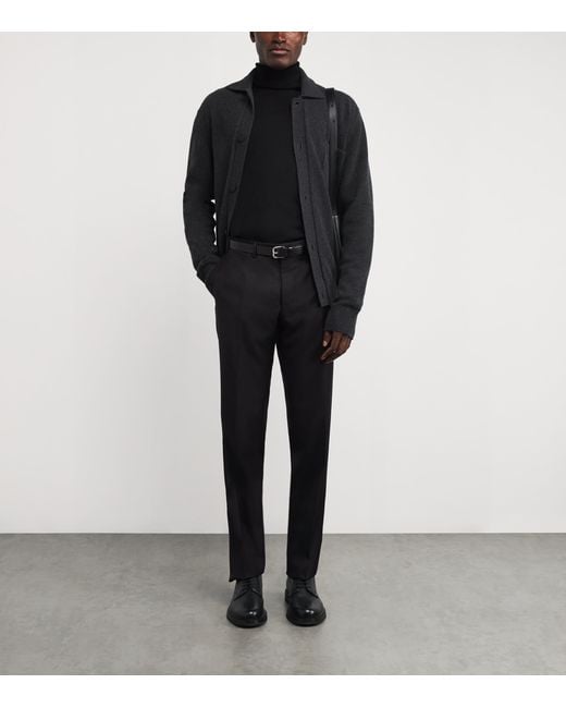 Canali Blue Wool Straight Trousers for men