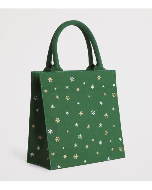 Harrods Green Small Christmas Bear Tote Bag