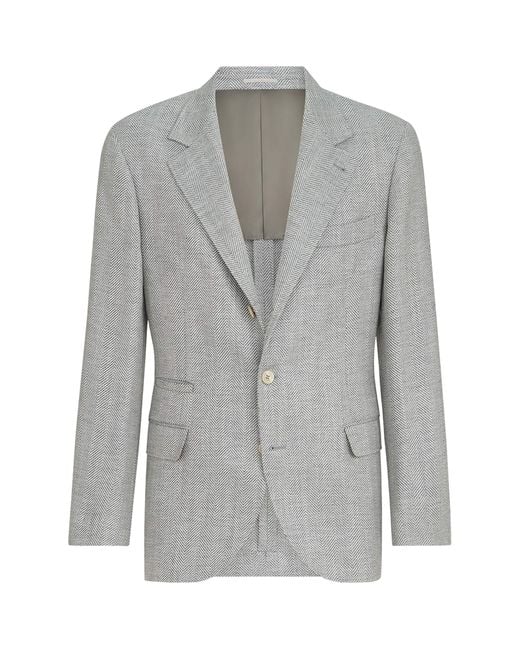 Brunello Cucinelli Gray Wool-Alpaca-Silk Chevron Blazer for men