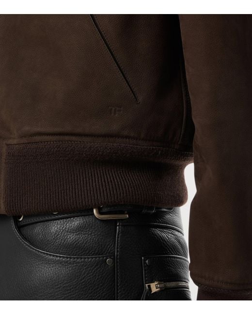 Tom Ford Brown Suede Bomber Jacket for men