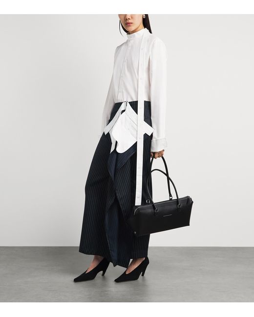 Late for Work Blue Striped Deconstructed Midi Skirt