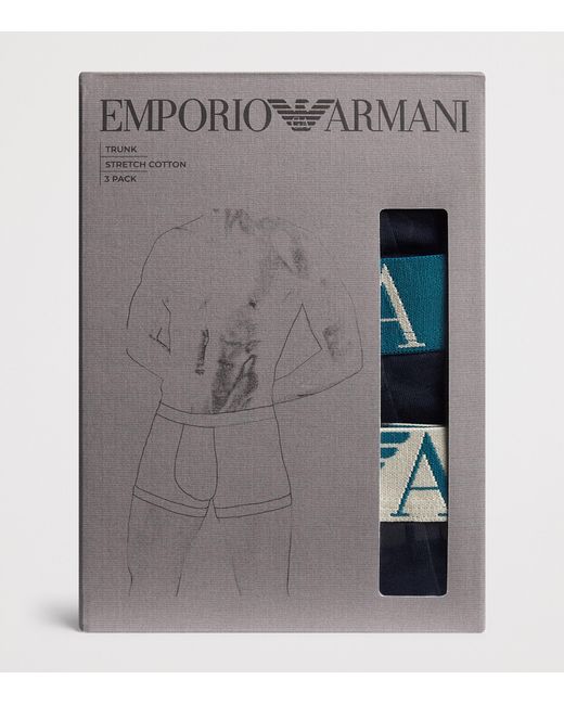Emporio Armani Blue Stretch-Cotton Eagle Monogram Trunks for men