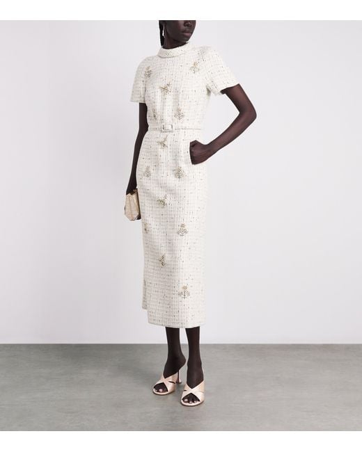 Huishan Zhang White Tweed Genevieve Midi Dress