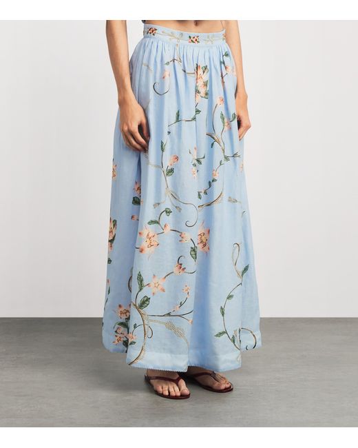 Agua Bendita Blue Cotton Tangelo Navegante Maxi Skirt