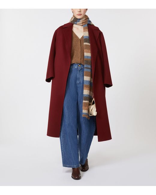 Max Mara Red Virgin Wool Belted Coat