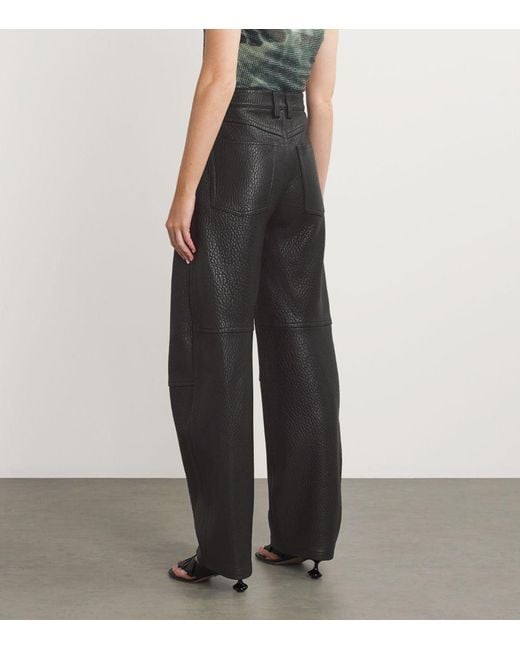 Alexander Wang Black Grained Leather Stacked Trousers