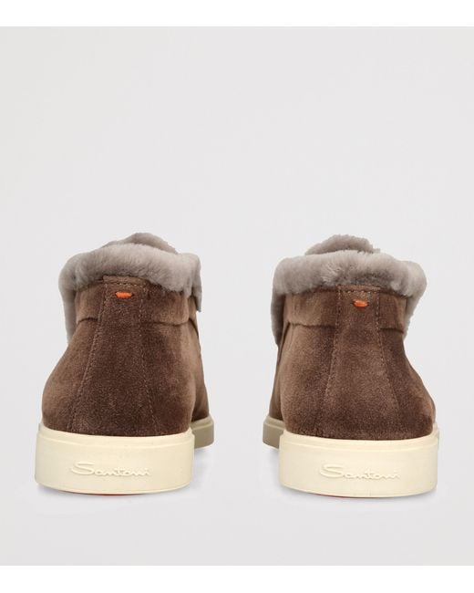 Santoni Brown Suede Fortune Ankle Boots