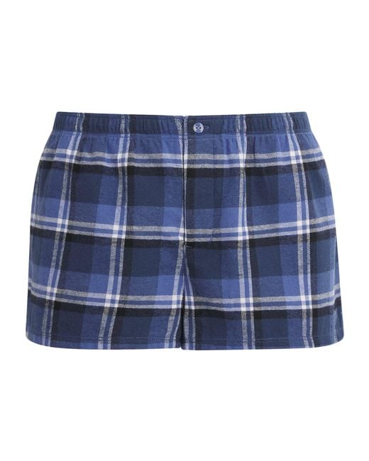 Skims Blue Cotton Check Cheeky Pyjama Shorts
