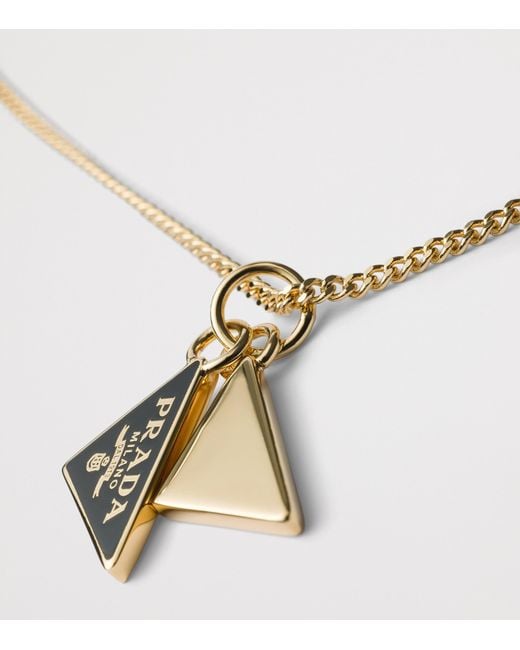 Prada Metallic Triangle Logo Pendant Necklace