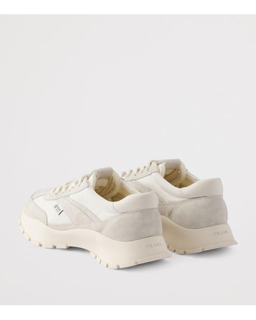 Prada White Mesh And Suede Sneakers