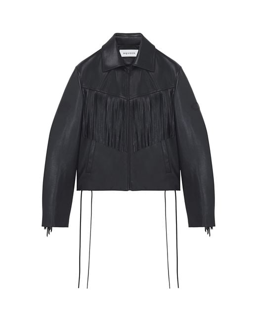 McQueen Blue Leather Fringed Jacket for men