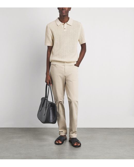 Vince White Cotton Crochet Knit Polo Shirt for men