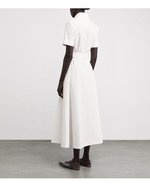 Nomadissem White Seersucker Cotton Midi Dress