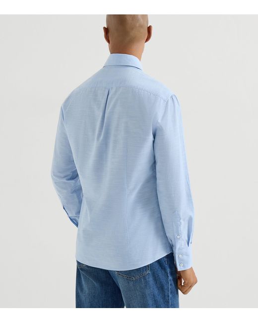 Brunello Cucinelli Blue Cotton Oxford Slim-Fit Shirt for men