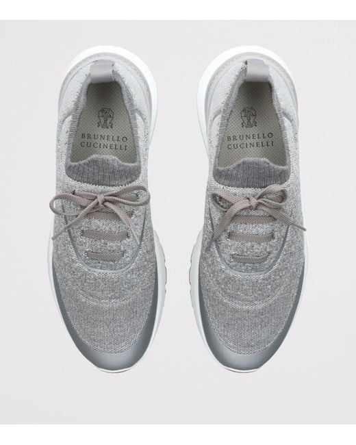 Brunello Cucinelli White Knitted Sportiv Sneakers for men