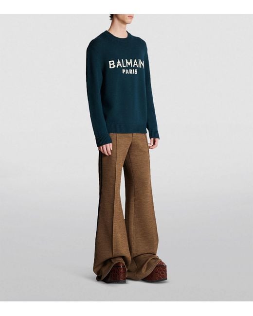 Balmain Monogram Jacquard Sweater In Blue