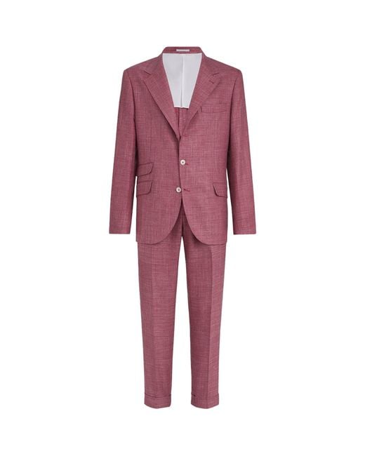Brunello Cucinelli Red Wool-Linen-Silk 2-Piece Suit for men