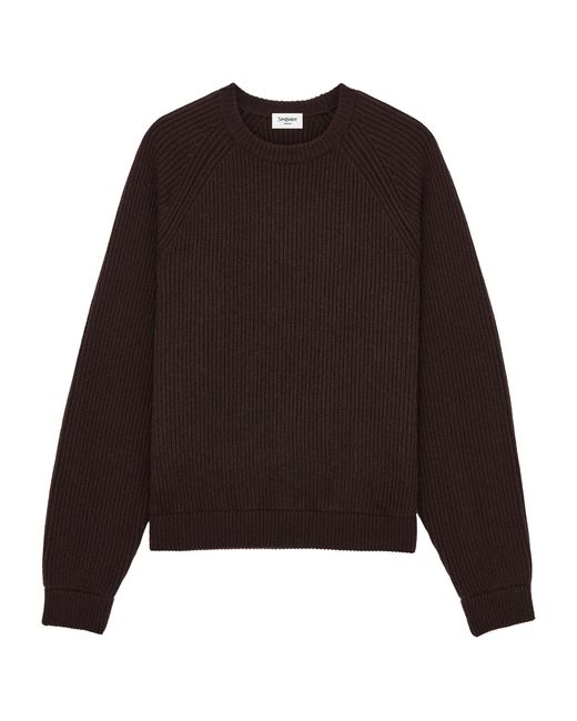 Saint Laurent Brown Cashmere Ribbed Crew-Neck Sweater for men