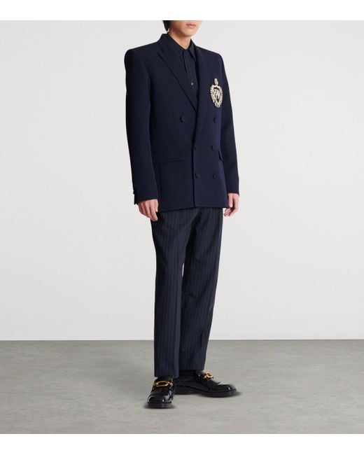 Balmain Blue Wool Crystal-Embellished Emblem Blazer for men
