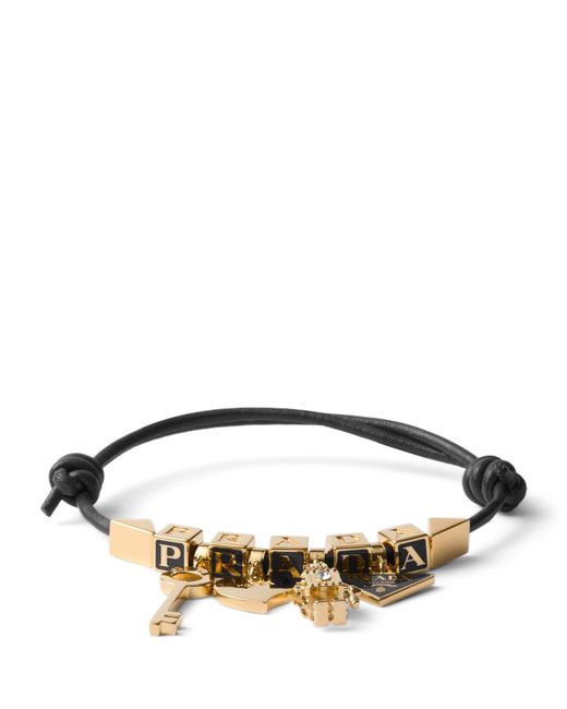 Prada Brown Nappa Leather Beaded Bracelet