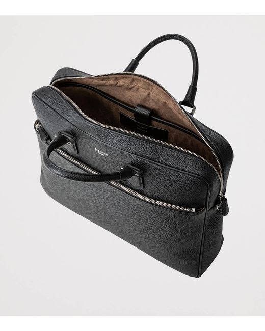 Serapian Black Slim Cachimere Leather Briefcase for men