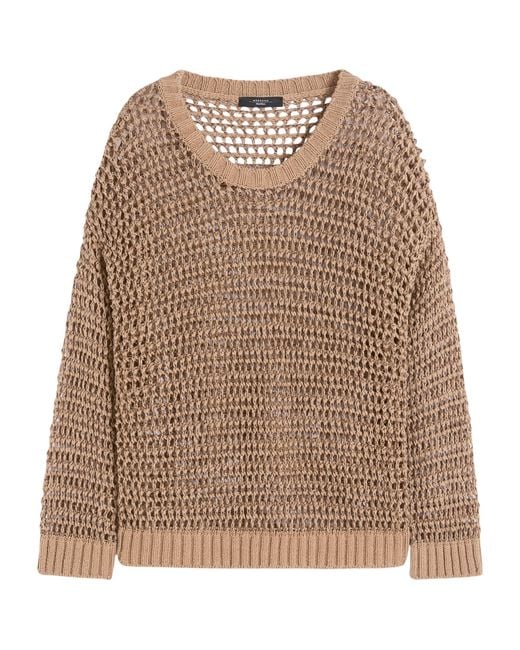 Weekend by Maxmara Brown Linen-Blend Open-Knit Sweater