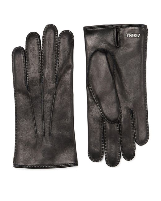 Zegna Black Leather Gloves for men