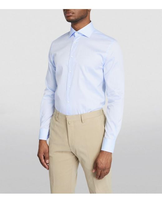 Corneliani Blue Cotton Twill Long-Sleeve Shirt for men