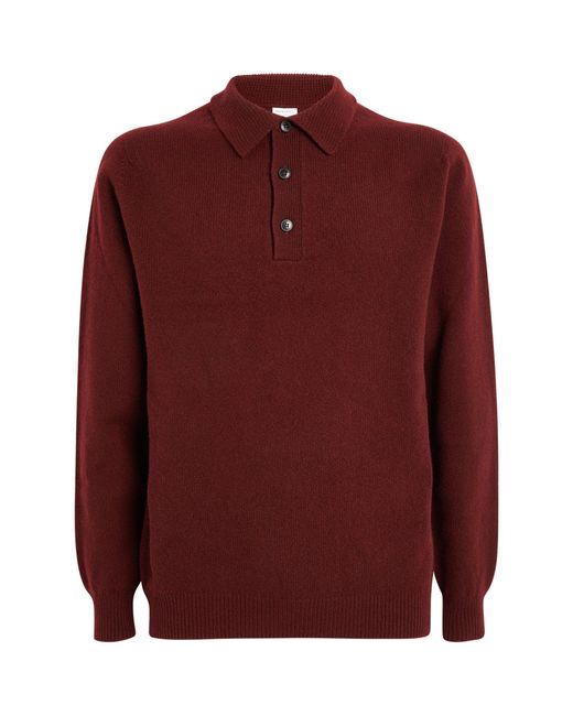 Sunspel Red Lambswool Knitted Polo Shirt for men