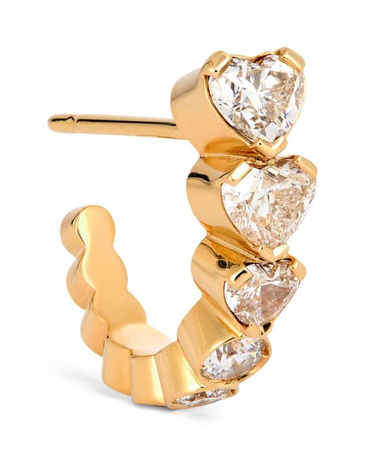 Sophie Bille Brahe Metallic Petite Yellow Gold And Diamond Boucle Coeur Huggie Hoop Earrings