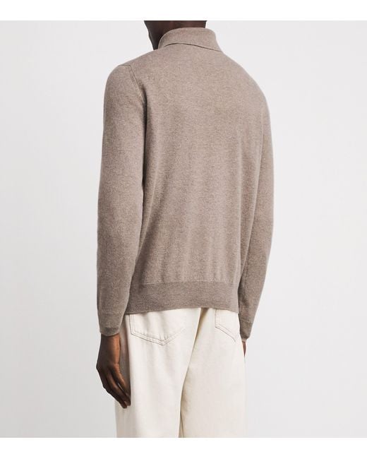 FIORONI CASHMERE Gray Cashmere Long-Sleeve Polo Shirt for men