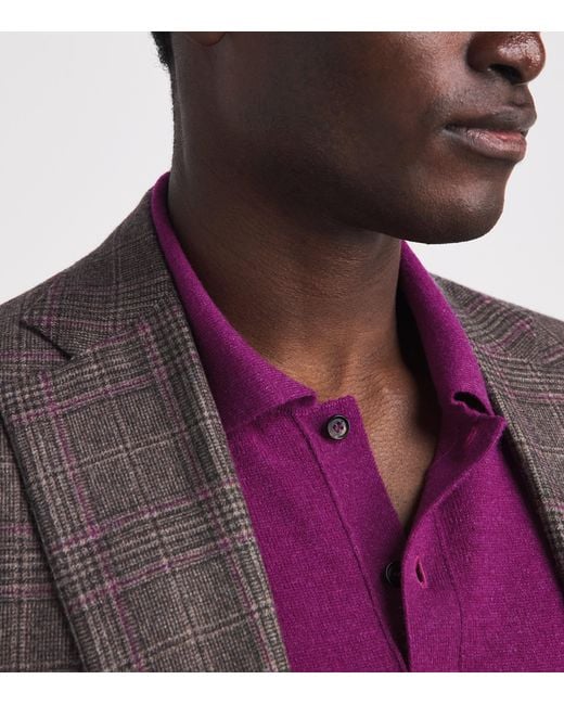 Isaia Purple Cashmere Long-Sleeve Polo Shirt for men