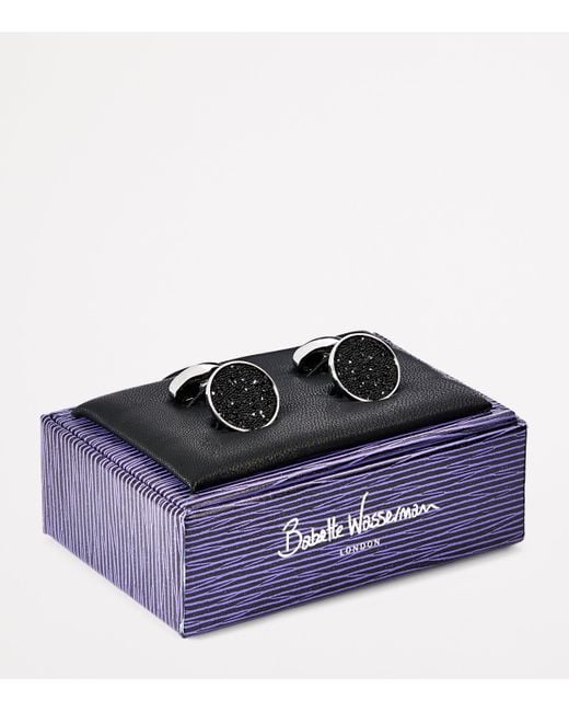 Babette Wasserman Black Rhodium-Plated Moondust Round Cufflinks for men