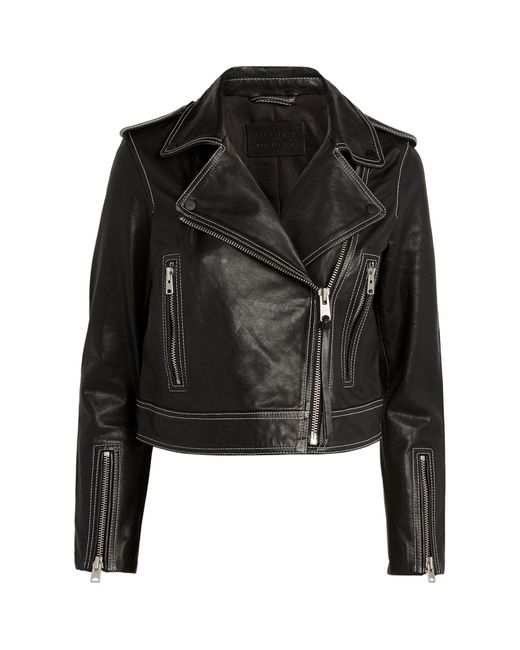 AllSaints Leather Ayra Biker Jacket in Black | Lyst