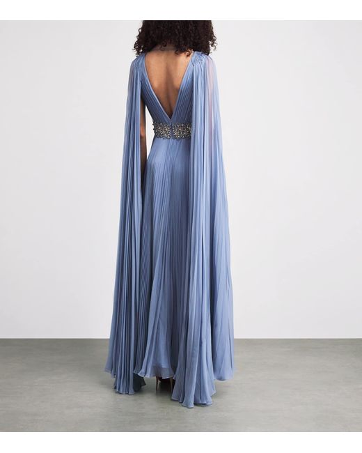 Jenny Packham Blue Silk Cape Fesco Gown