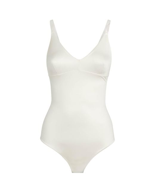 Spanx White Shaping Satin Thong Bodysuit